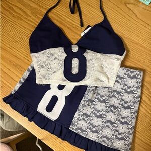 Fashion Nova Navy Blue Lace two piece matching set